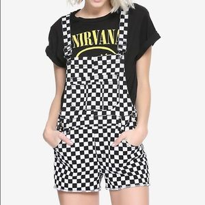 checkered overall shorts